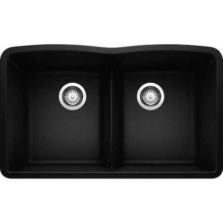 Blanco Diamond Silgranit 50/50 Double Bowl Undermount Kitchen Sink with Low Divide - Coal Black 442914